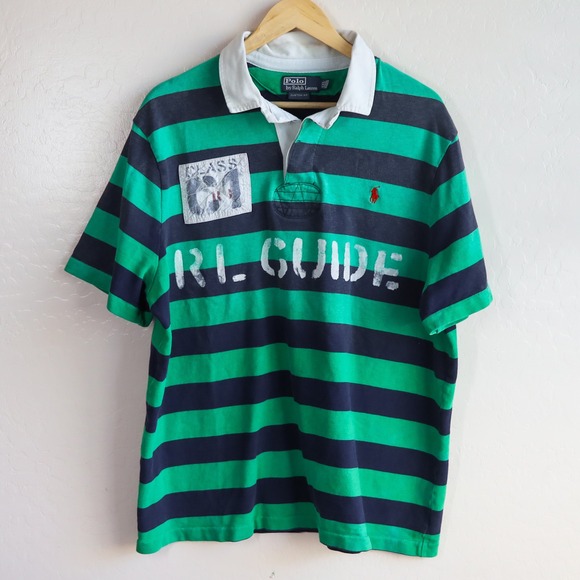Polo Ralph Lauren Other - Vintage Polo Ralph Lauren RL Guide Striped Rugby Shirt Green Navy XXL Custom Fit
